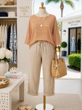 Avenue by Jessica Londen 3/4 soft jersey material 18/20 pumpkin and white stripe